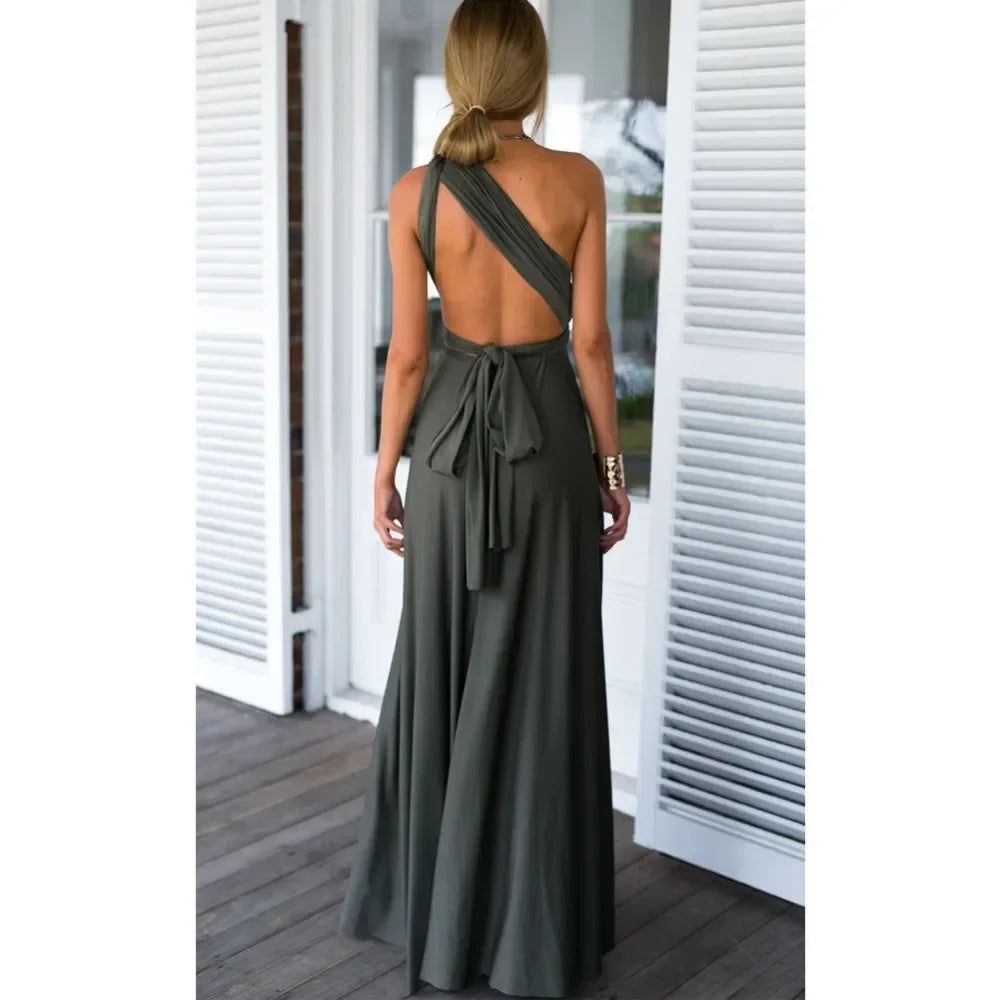 Mode Multi-getragen V-ausschnitt Vestidos De Fiesta Frauen Lange Kleid Sexy Geschnallt Dame Sommer Maxi Kleid