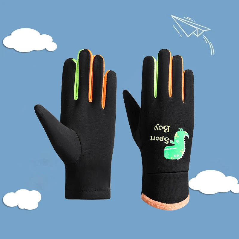 Kinder Warme Handschuhe Herbst Winter Cartoon Dinosaurier Jungen Mädchen Outdoor Radfahren Handschuhe für Kinder Winddichte Wasserabweisende Handschuhe