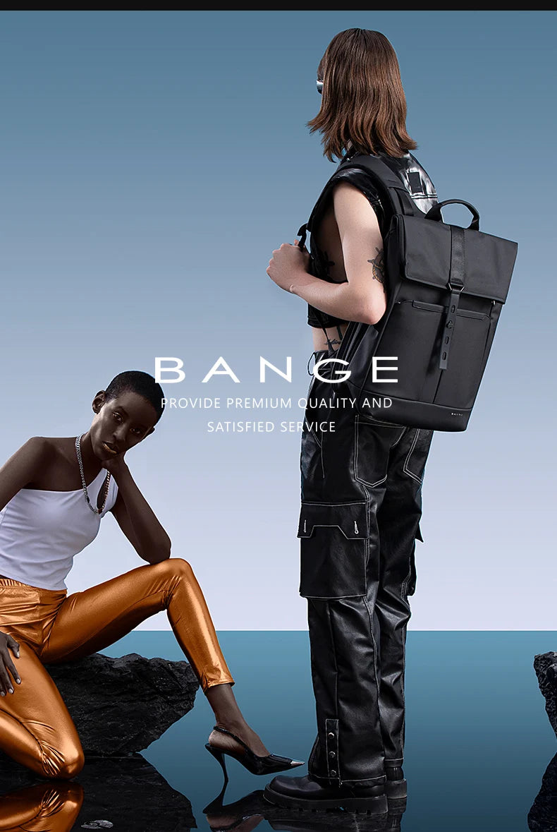 Bange Herren-Mode-Rucksack, 15,6 Zoll, multifunktionaler wasserdichter Rucksack, tägliche Reisetasche, lässiger Schulrucksack mit Schnalle