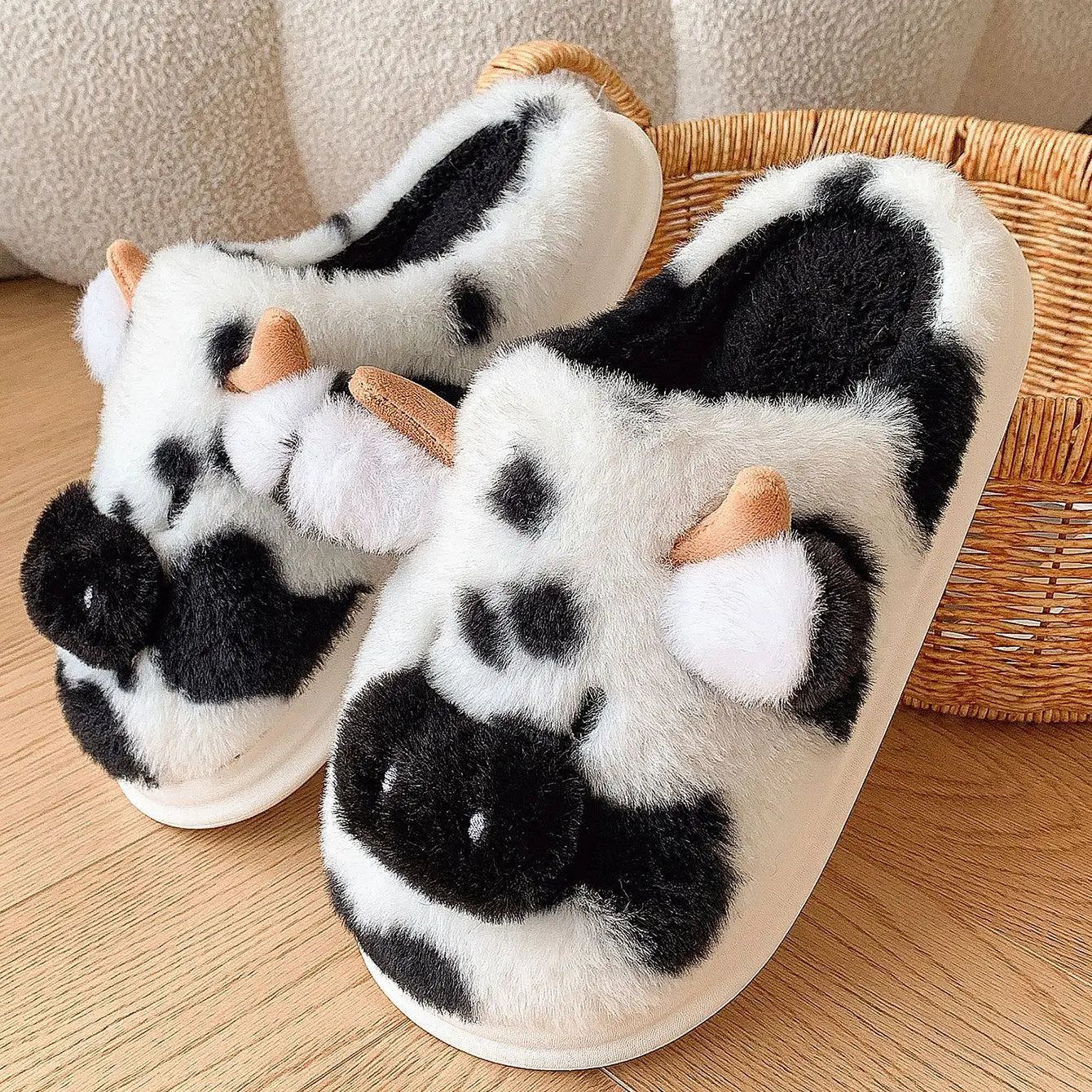 Cute Cow Plush Slippers