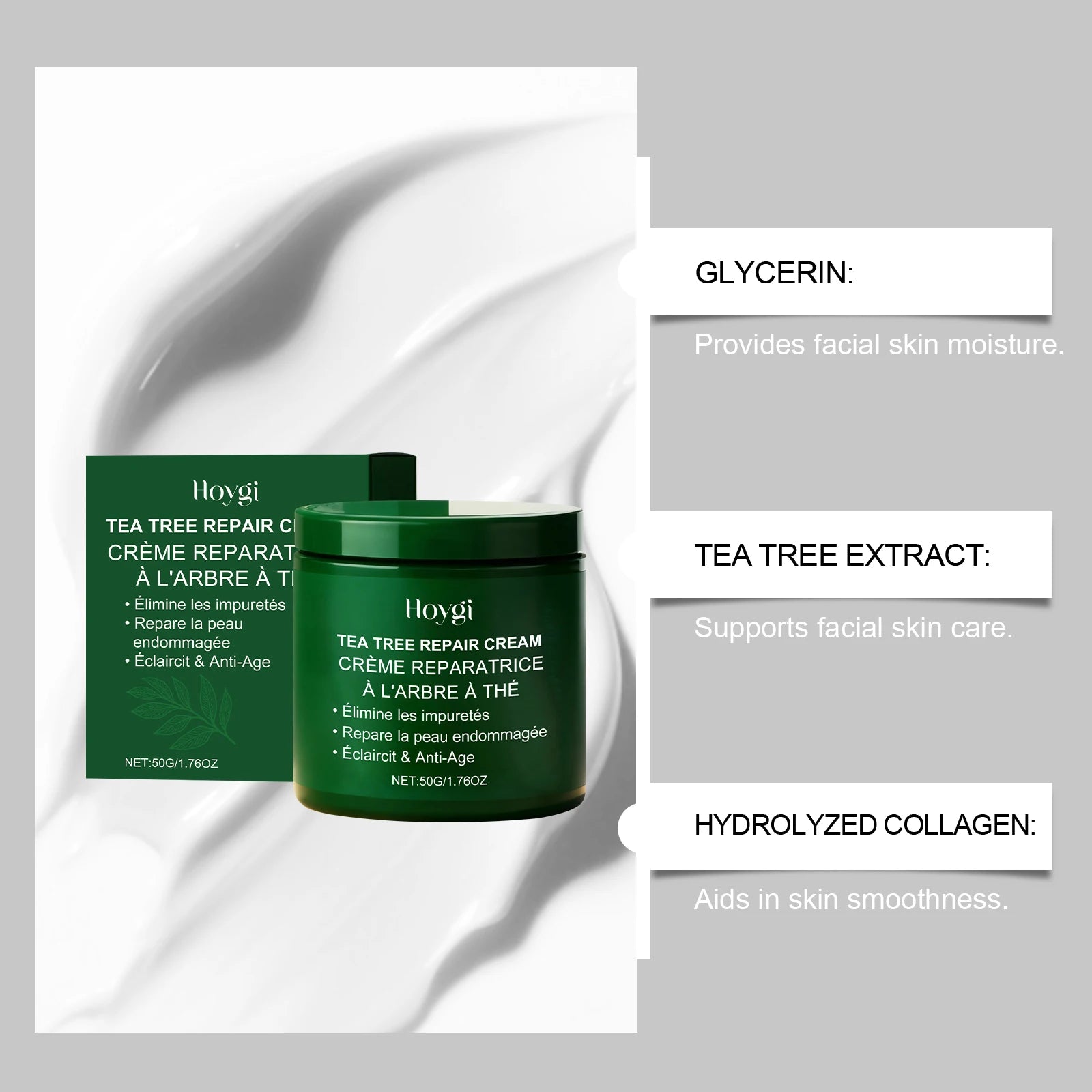 Multi-Action beruhigende Reparaturcreme für das Gesicht, Teebaumcreme, Centella Ceramide Aloe Vera Feuchtigkeitscreme für empfindliche und fettige Haut