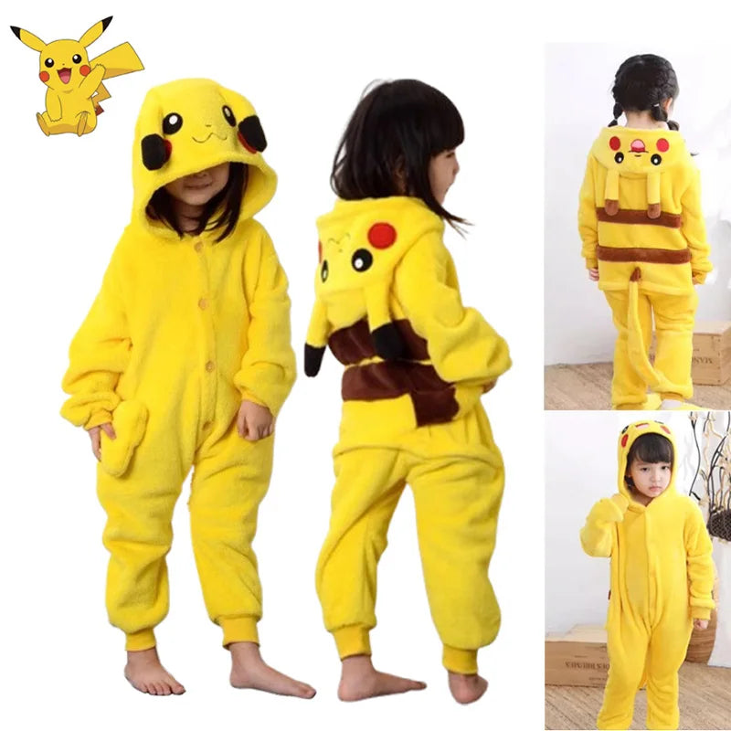 Pokemon Pikachu Warme Flanell Homewear Kinder Herbst Winter Weiche Onesie Cosplay Tier Hoodie Pyjamas Eltern-kind-Mädchen Nachtwäsche
