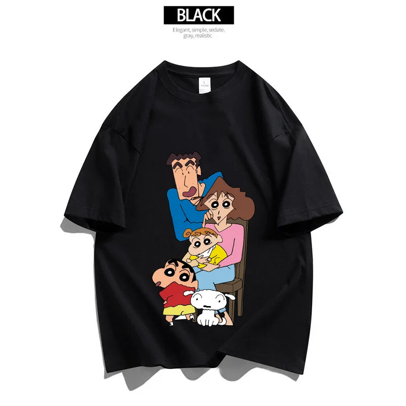 Crayon Shin-chan Dad Mom T-Shirt Kids Tops Adults Boy Girl Summer Parent-Child Clothes T-Shirt Family Partner Look Anime Gift