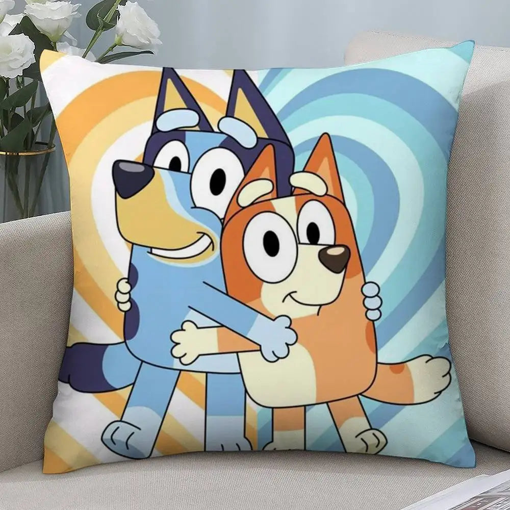 Niedlicher Cartoon-BlueyES-Kissenbezug, kurzer Plüsch, doppelseitiger Druck, quadratische Dekokissenbezüge, Sofa, Zuhause, Kissen-Dekoration