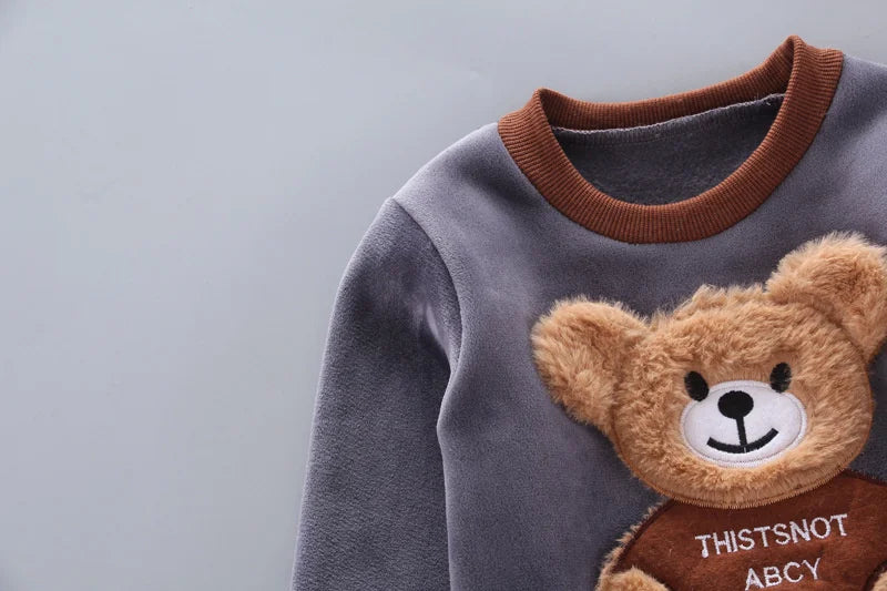 Kinder Cartoon Kleidung Sets Winter Herbst Jungen Mädchen Baumwolle Dicke Warme Mit Kapuze Pullover Nette Bär 3Pcs Kinder Anzüge 0-4 jahre