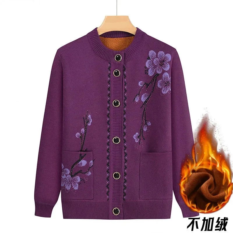 Oma Strickjacke Mittleren Alters und Ältere Frauen Pullover Mantel Frühling Herbst Warme Lange Ärmel Stricken Tops Mutter Geladen