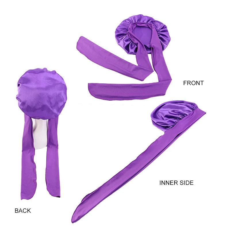 Neue Satin Schlafmütze Für Frauen Feste Breite Band Stretch Kopf Krawatte Seidige Motorhaube Rand Wrap Schlummertrunk Haarpflege Dusche Kopf Abdeckung