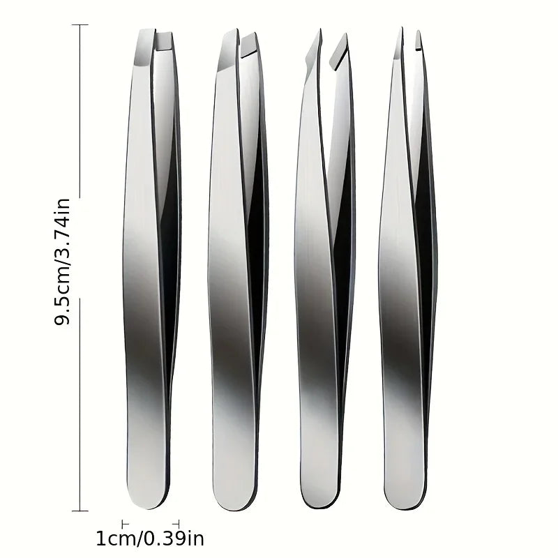 Ouriner Augenbrauenpinzetten-Set, 4-teilig, Edelstahl-Augenbrauenpinzette, professionelles Beauty-Tool-Set für das nach innen gerichtete Haarwachstum