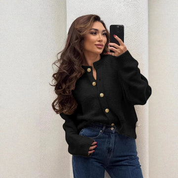 Frauen Kleidung Langarm Pullover Taste Strickjacke Einfarbig Büro Pendeln Alle-spiel Lose Gestrickte Pullover Herbst Damen Kleidung