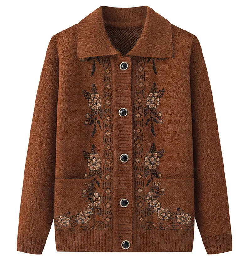 Kaschmir Oma Herbst Winter Verdicken Pullover Top Mittleren Alters Ältere Frauen Kleidung Mutter Strickjacke Warme Pullover Mantel XL-4XL