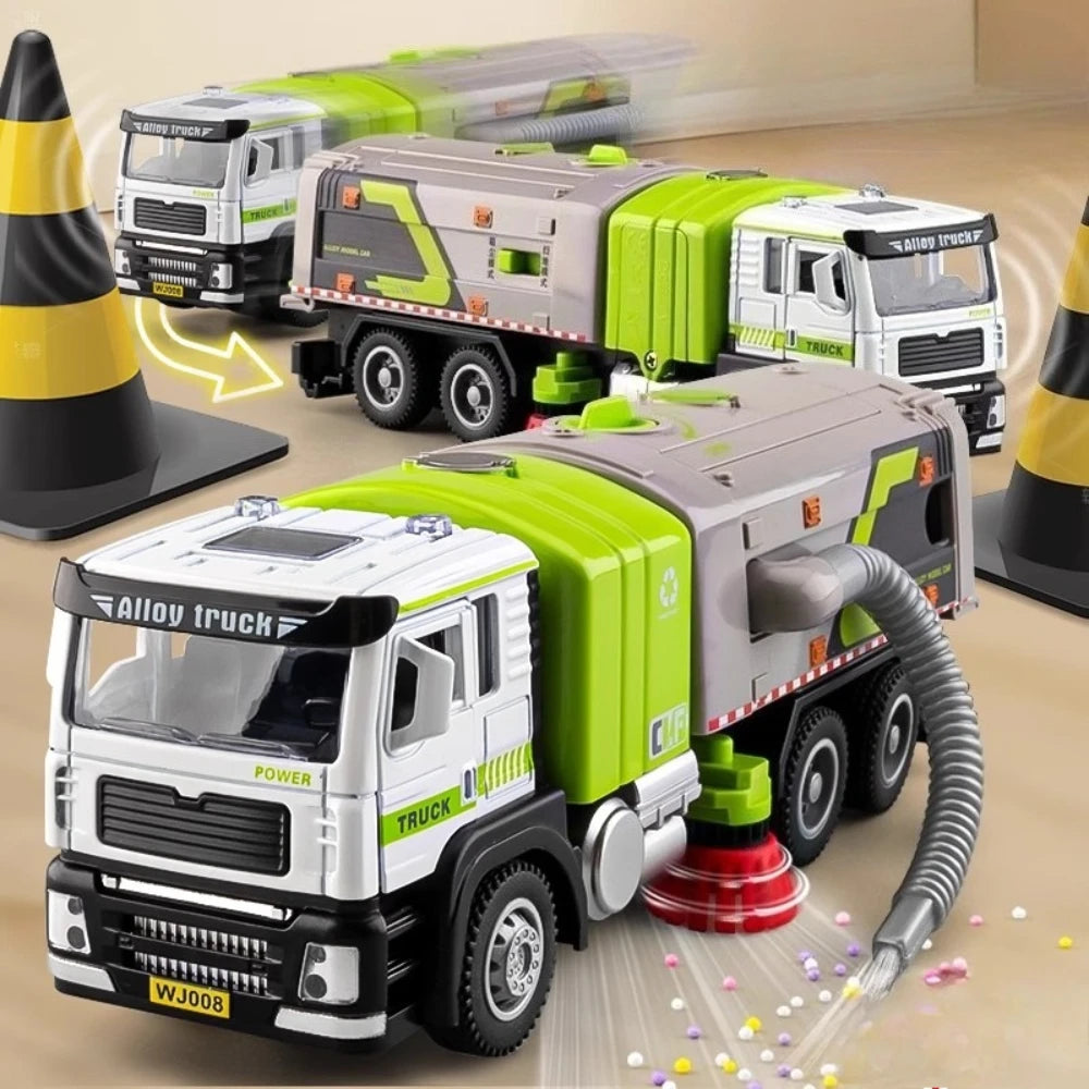 1:50 Elektrische Kehrmaschine Legierung Bewässerung Lkw Diecast Modell Miniatur Spielzeug Auto Türen Geöffnet Sound Licht Fahrzeuge für Kinder Geschenke
