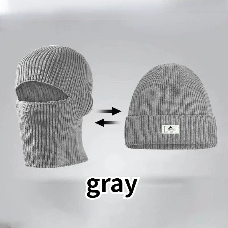 2-in-1 Winter-Maskenmütze Warme Strickmütze Winddichte Einfarbige Vollgesichts-Skimaske Taktische Fahrrad-Ohrenwärmer-Kappe