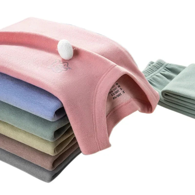 Herbst Winter Teenager Kinder Thermo-Unterwäsche Set Dicker doppelseitiger gebürsteter Stoff Jungen Mädchen Daunenseide Warme Unterwäsche Lange Unterhosen