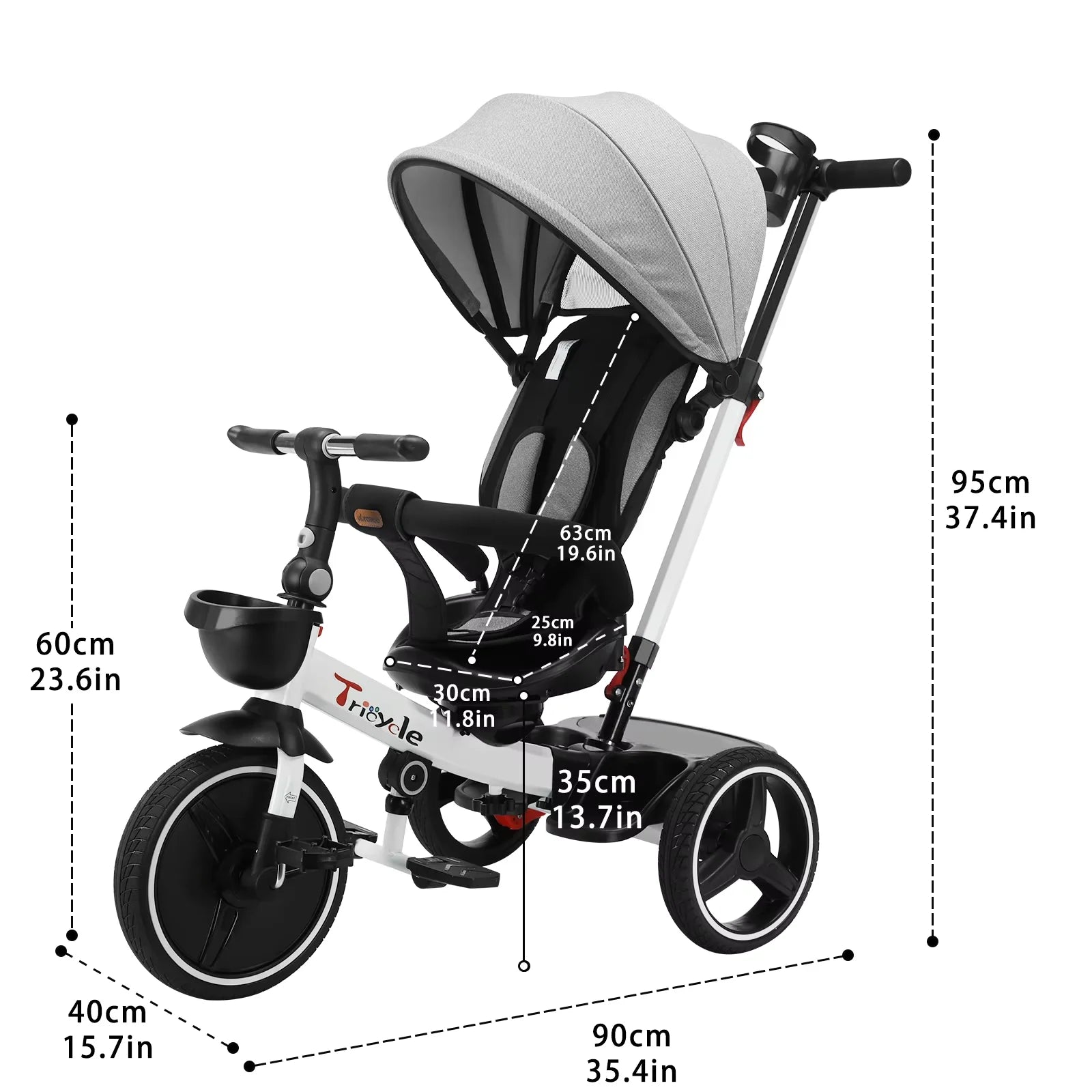 Baby-Dreirad, 6-in-1-Baby-Push-Bike-Lenkwagen, Lern-Fahrrad für Kleinkinder/abnehmbare Geländer, verstellbares Baldachin