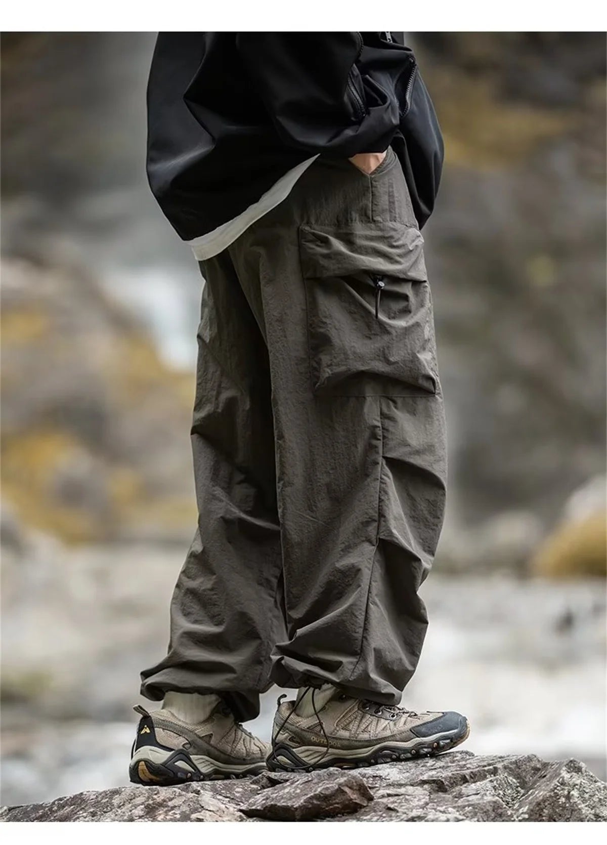 Herren Frühling und Herbst neue wasserdichte Hip Hop Bergsteiger hose lässige Harajuku Arbeits hose schwarze Cargo Outwear Hose