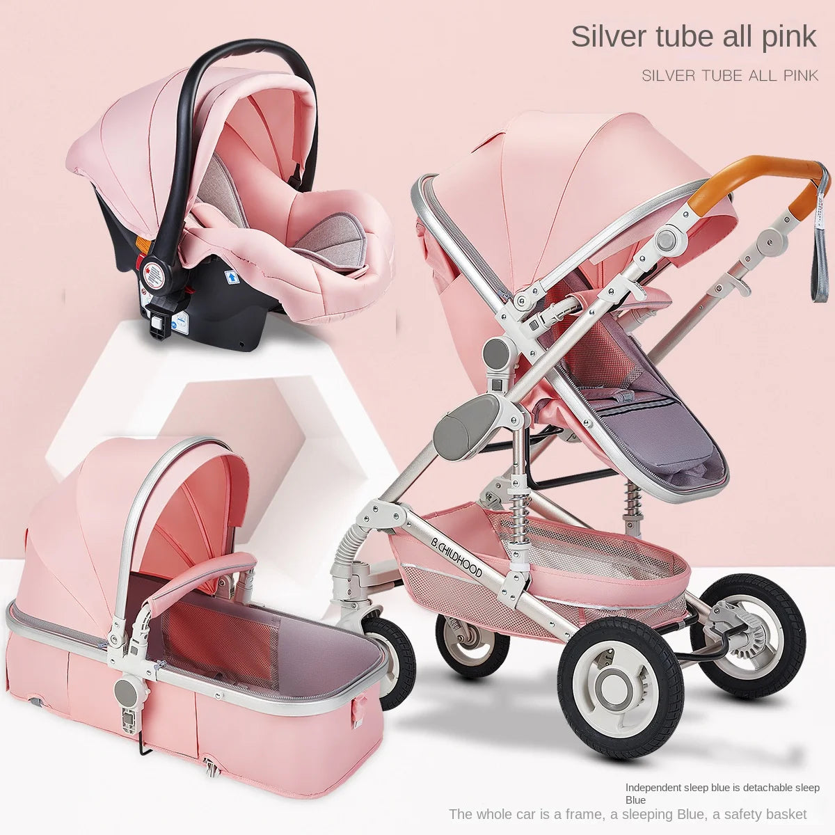 Kinderwagen 3-in-1 Klappbarer Zweiseitiger Kinderwagen für Alle Jahreszeiten Hochwertiger Neugeborenen-Reisekinderwagen