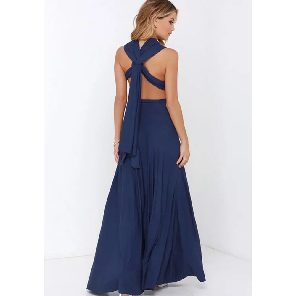 Mode Multi-getragen V-ausschnitt Vestidos De Fiesta Frauen Lange Kleid Sexy Geschnallt Dame Sommer Maxi Kleid