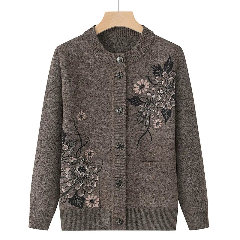 Koreanische frauen Kleidung Neue Stricken Woolen Gedruckt Strickjacke Mantel Mittleren Alters Mutter Strickwaren Tops Vintage Oma Pullover Jacke