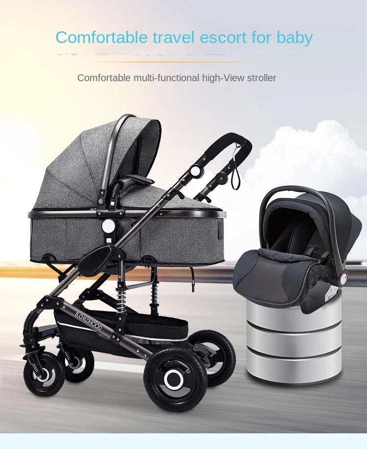 Kinderwagen 3-in-1 Klappbarer Zweiseitiger Kinderwagen für Alle Jahreszeiten Hochwertiger Neugeborenen-Reisekinderwagen