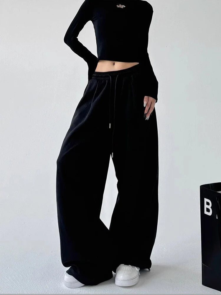 Y2K Harajuku Breite Bein Jogginghose Frauen Streetwear Baggy Oversize Grau Sport Hosen Hohe Taille Kordelzug Casual Jogger Hosen