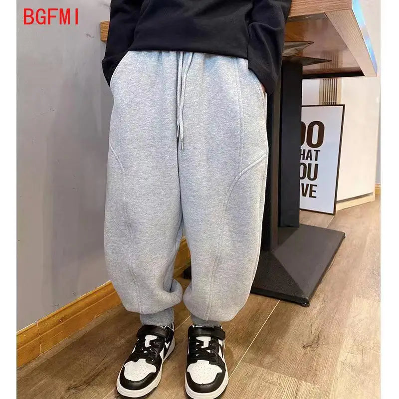 4-12Y Frühling Herbst Kinder Einfarbig Lose Sweatpant Teen Jungen Knöchel Länge Hose Winter Jogger Junge Elastische Taille Sport hosen