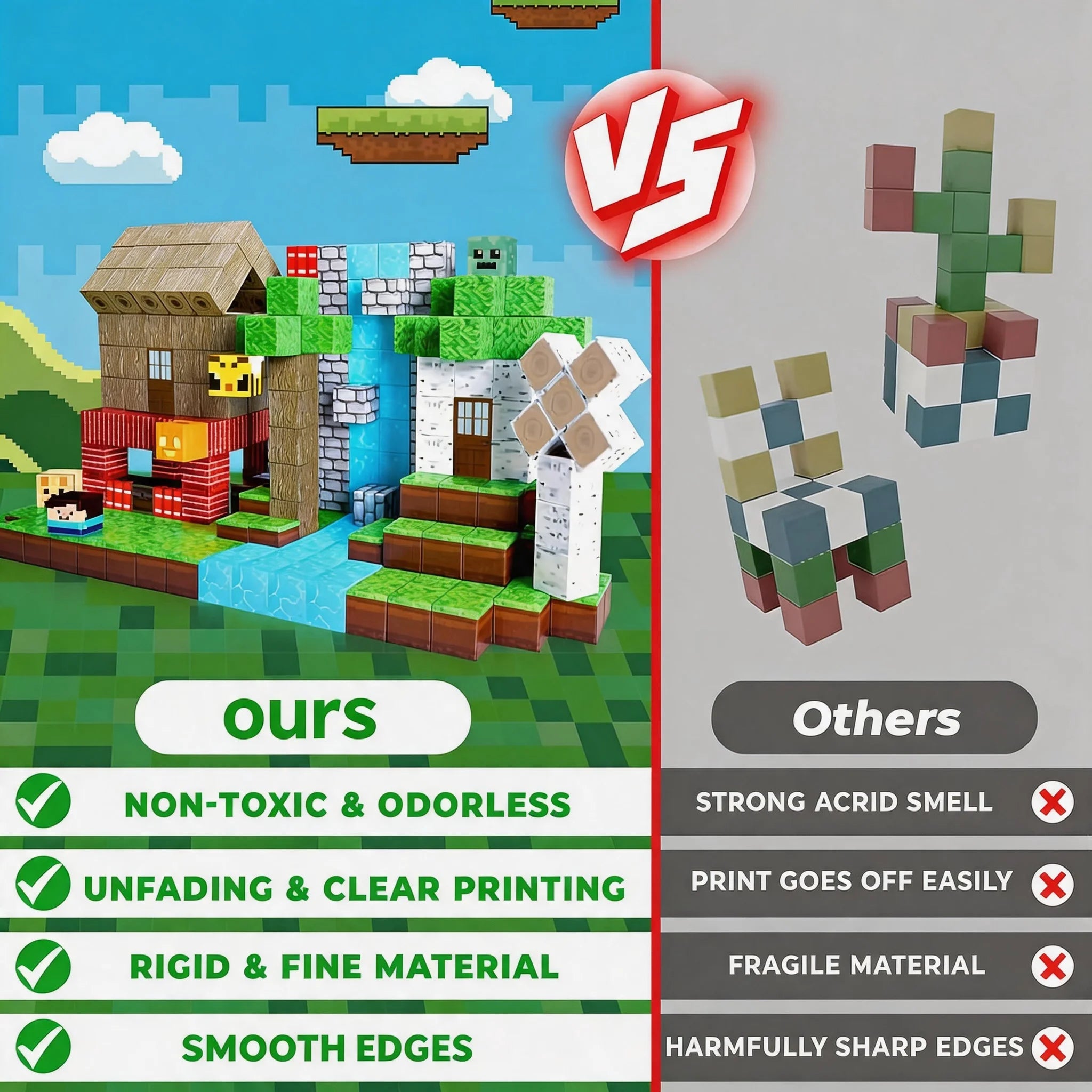Pixel Mining Magnetisches Waldhaus-Würfel-Baustein-Set, STEM Lernspielzeug, Bestes Geschenk für Kinder ab 3 Jahren, 100 Teile