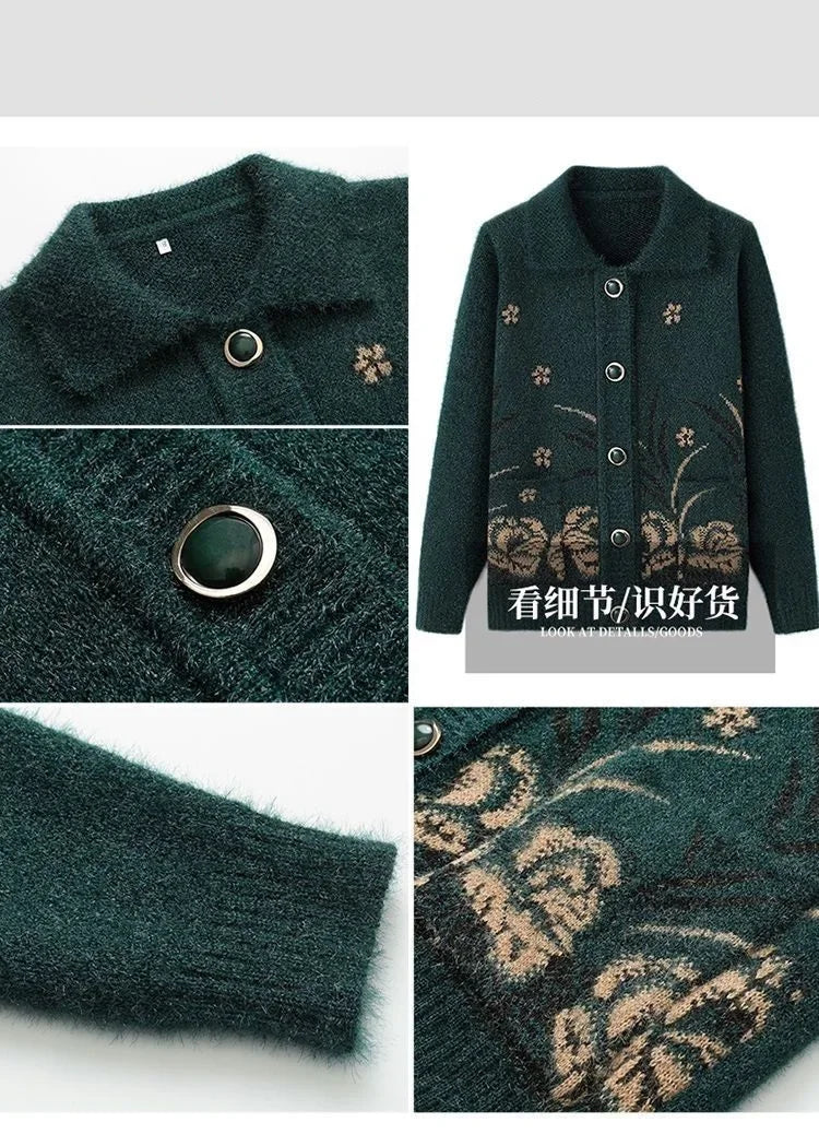 Mittelalterliche Mutter Strickjacke Pullover Mäntel Frühling Herbst Damen Langarm Strickwaren Oberteile 60-70 Jahre alte Oma Kleidung KX16