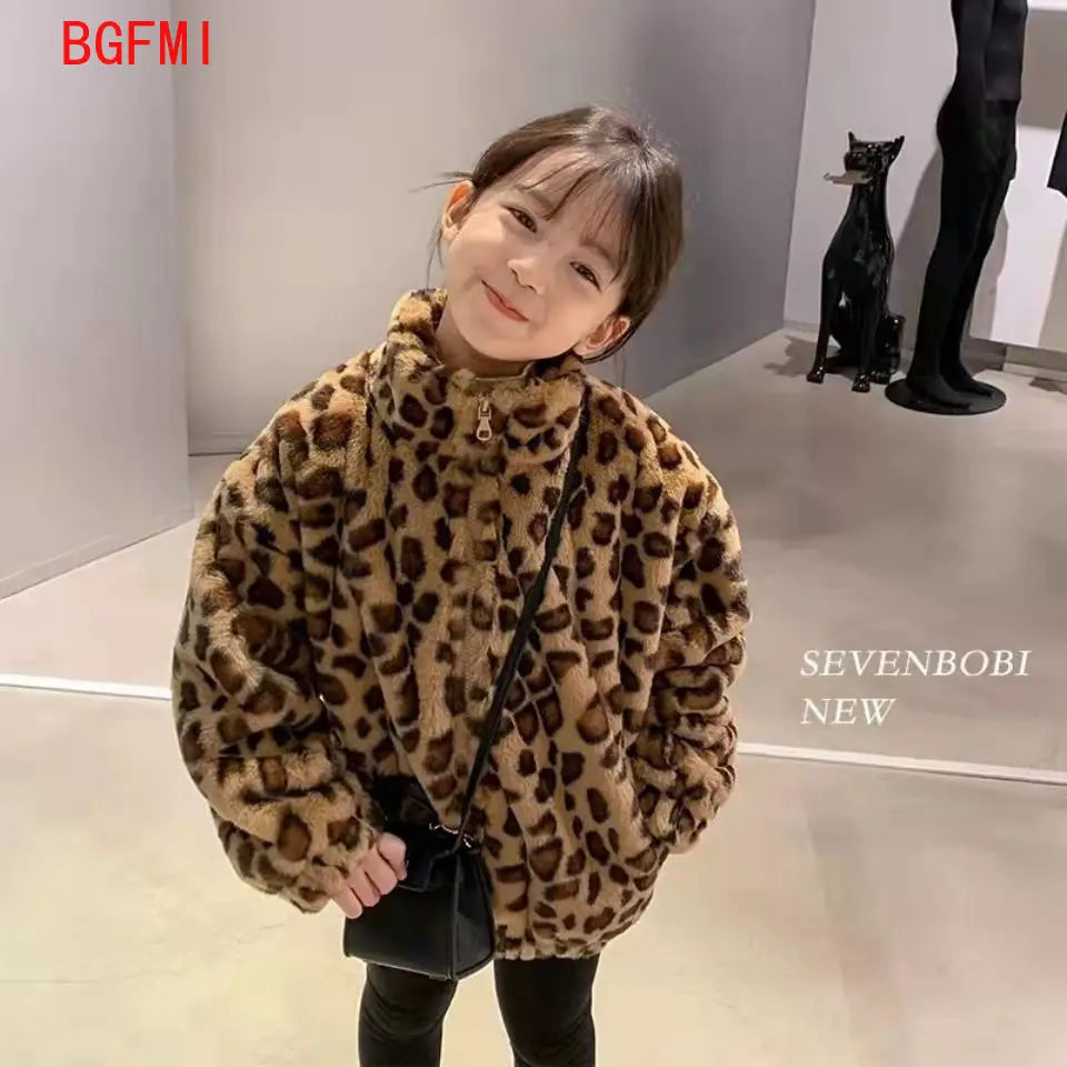 Faionable Fleece-Reißverschluss für Kinder, Jungen, Teenager, Mädchen, Herbst-Winter, Leoparden-Kleidung, weiche Polyester-Oberbekleidung, verdicktes Baumwollfutter