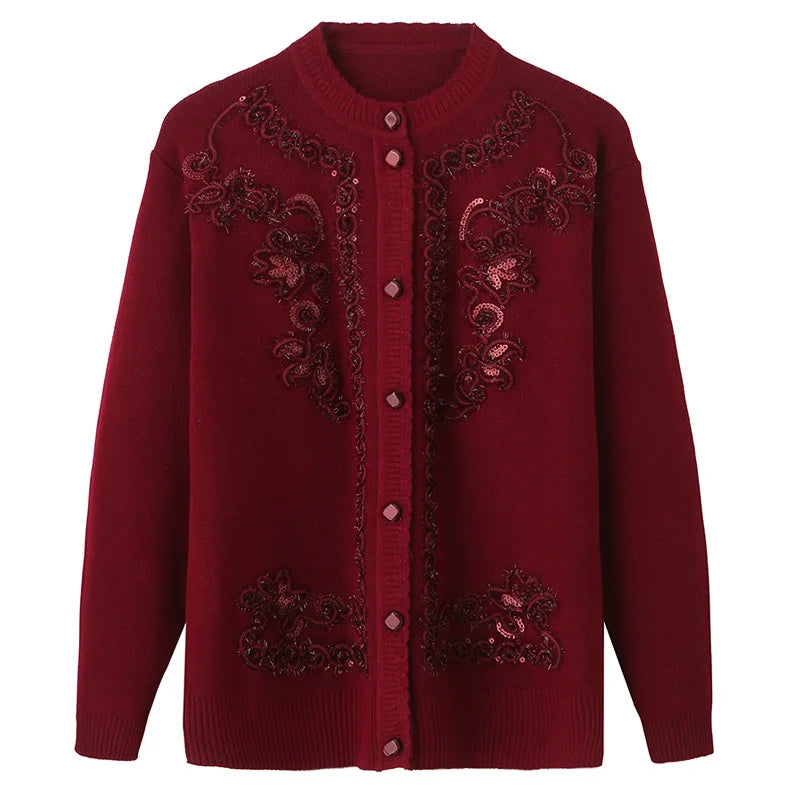 Fdfklak Oma Pullover Mantel frauen Strickjacke Mittleren Alters Ältere Mutter der Kleidung Frühling Herbst Langarm Top 4XL