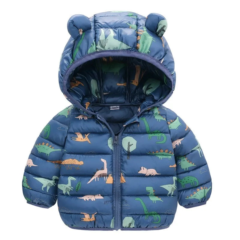 Kinder Jungen Baby Mit Kapuze Leichte Daunenjacken Warme Oberbekleidung Herbst Kinder Mädchen Mäntel Cartoon Dinosaurier Druck Freizeitkleidung