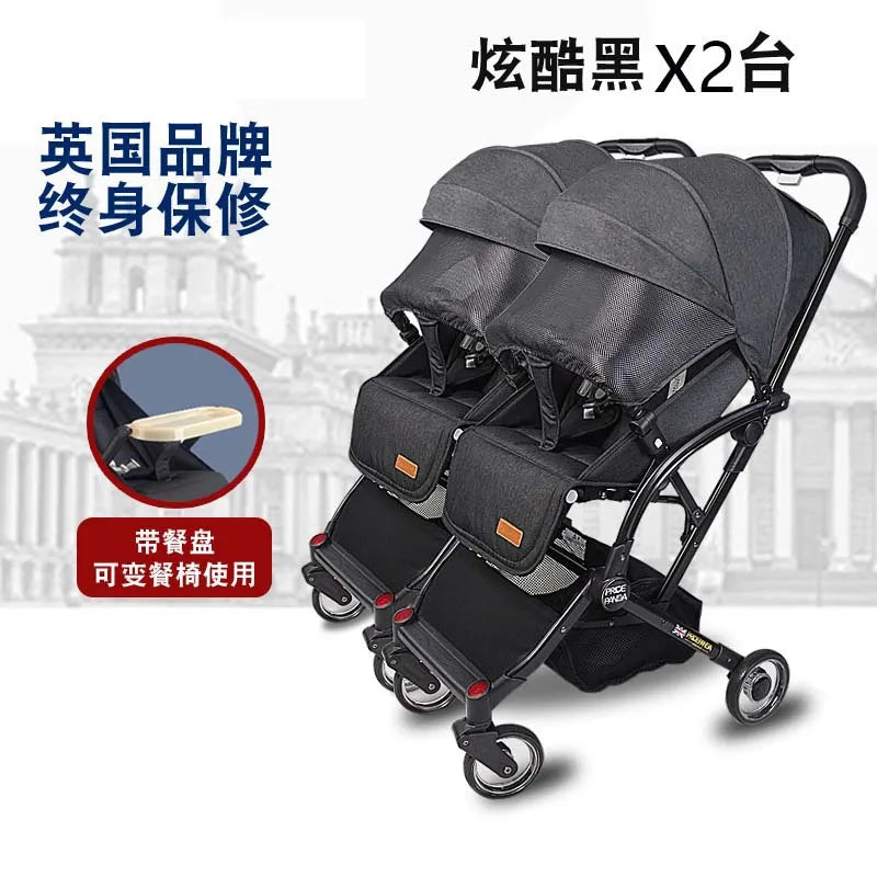 Kinderwagen für Neugeborene, leicht, faltbar, abnehmbar, sitzend und liegend, High-View-Baby-Doppelkinderwagen