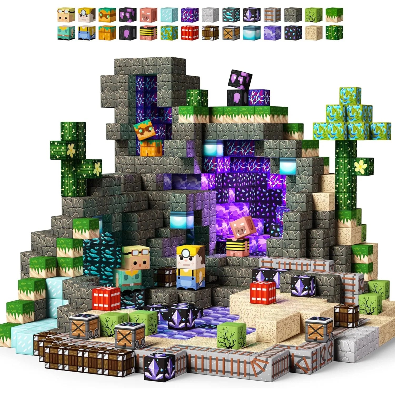 Magnetische Bausteine Minenwelt Magnetische Minenexploration Konstruktions-Würfel STEM Spielzeug-Set Geschenk für Jungen Mädchen Kinder