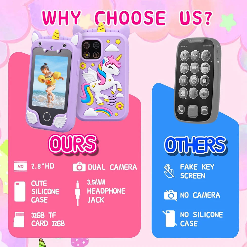 Kinder Smartphone Kamera Spielzeug Touchscreen Einhorn Baby Mobile MP3-Player Digital kamera Lernspiel zeug für Mädchen Jungen Alter 3-8