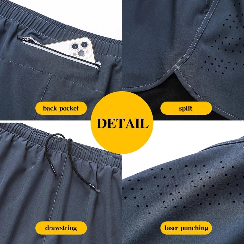 Männer Laufshorts Schnell trocknend Fitness Schwarz Doppel Schicht Shorts Männer Neue Sport Workout Training Bodybuilding Kurze Hosen