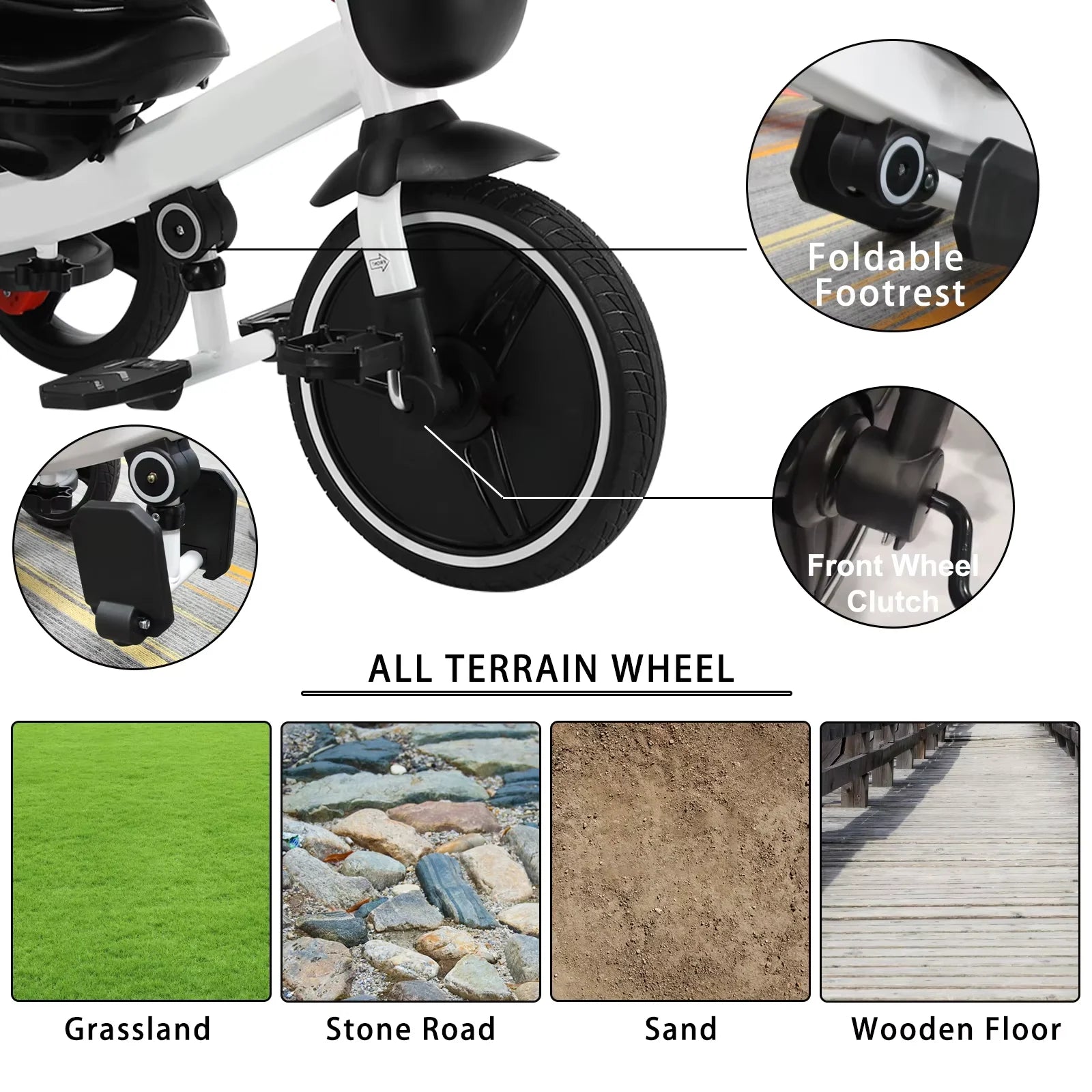 Baby-Dreirad, 6-in-1-Baby-Push-Bike-Lenkwagen, Lern-Fahrrad für Kleinkinder/abnehmbare Geländer, verstellbares Baldachin
