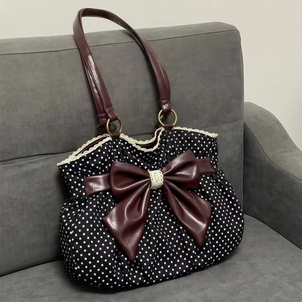 Trendy Vintage Damen Bogen Handtasche Y2k Casual Chic Lady Schultertaschen Ästhetische Dot All Match Ins Unterarmtasche Streetwear