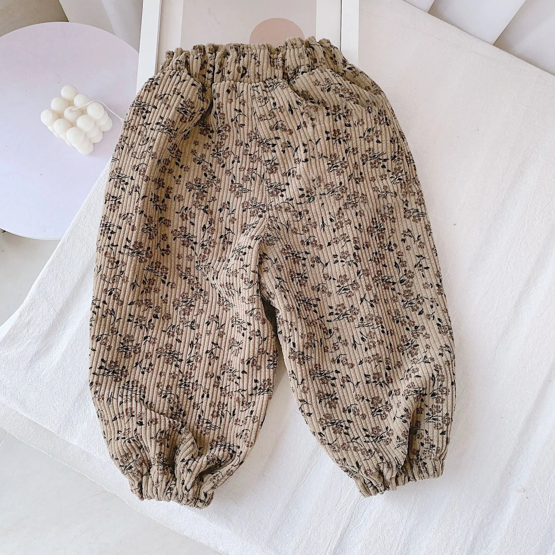 Koreanischer Stil Kleinkind Mädchen Cord Haremshose 1-8Y Leoparden-Blumendruck Herbst Winter gefütterte oder dünne Freizeithose