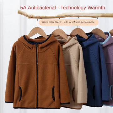 Kinder-Fleecejacke, Herbst und Winter, lässig, warm, für Teenager, Jungen und Mädchen, mit Kapuze, Oberbekleidung, antistatisch, winddicht, gemütlich, Kinderoberteile