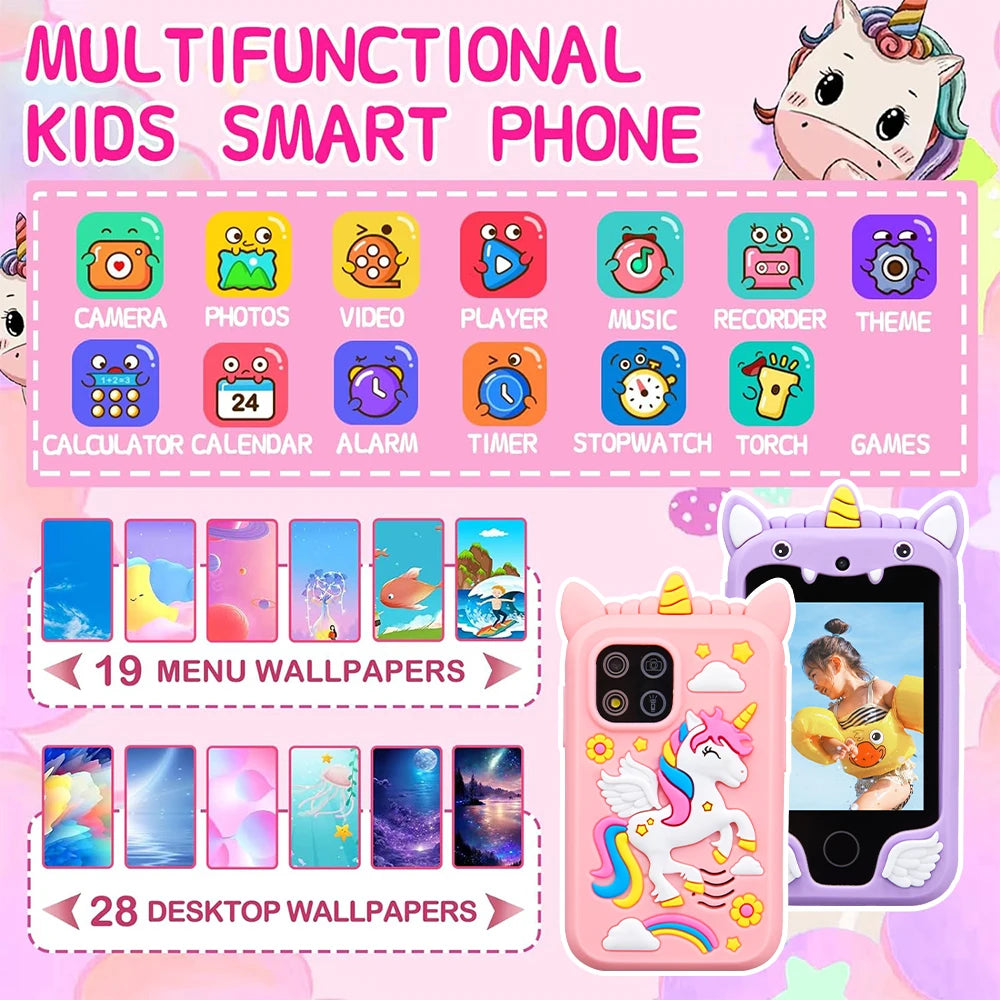 Kinder Smartphone Kamera Spielzeug Touchscreen Einhorn Baby Mobile MP3-Player Digital kamera Lernspiel zeug für Mädchen Jungen Alter 3-8