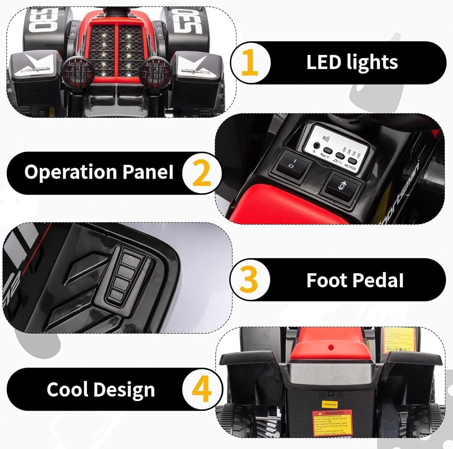 Elektrisches Quad für Kinder, 6-V-Aufsitzwagen mit LED-Leuchten und Musik, Hupe, Ein-Knopf-Start, 1,8 km/h, Mini-ATV ab 3 Jahren