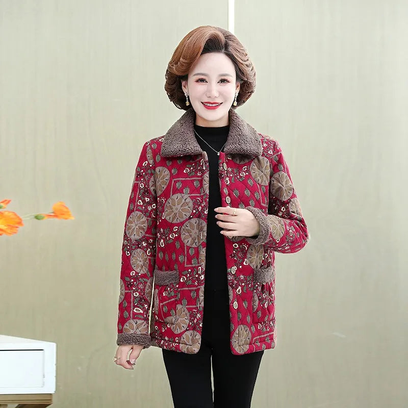 Mutter Winter Baumwolle Kleidung Plüsch Dicke Warme Gepolsterte Mantel Mittleren Alters Mutter Casual Parkas Ältere Oma Jacke