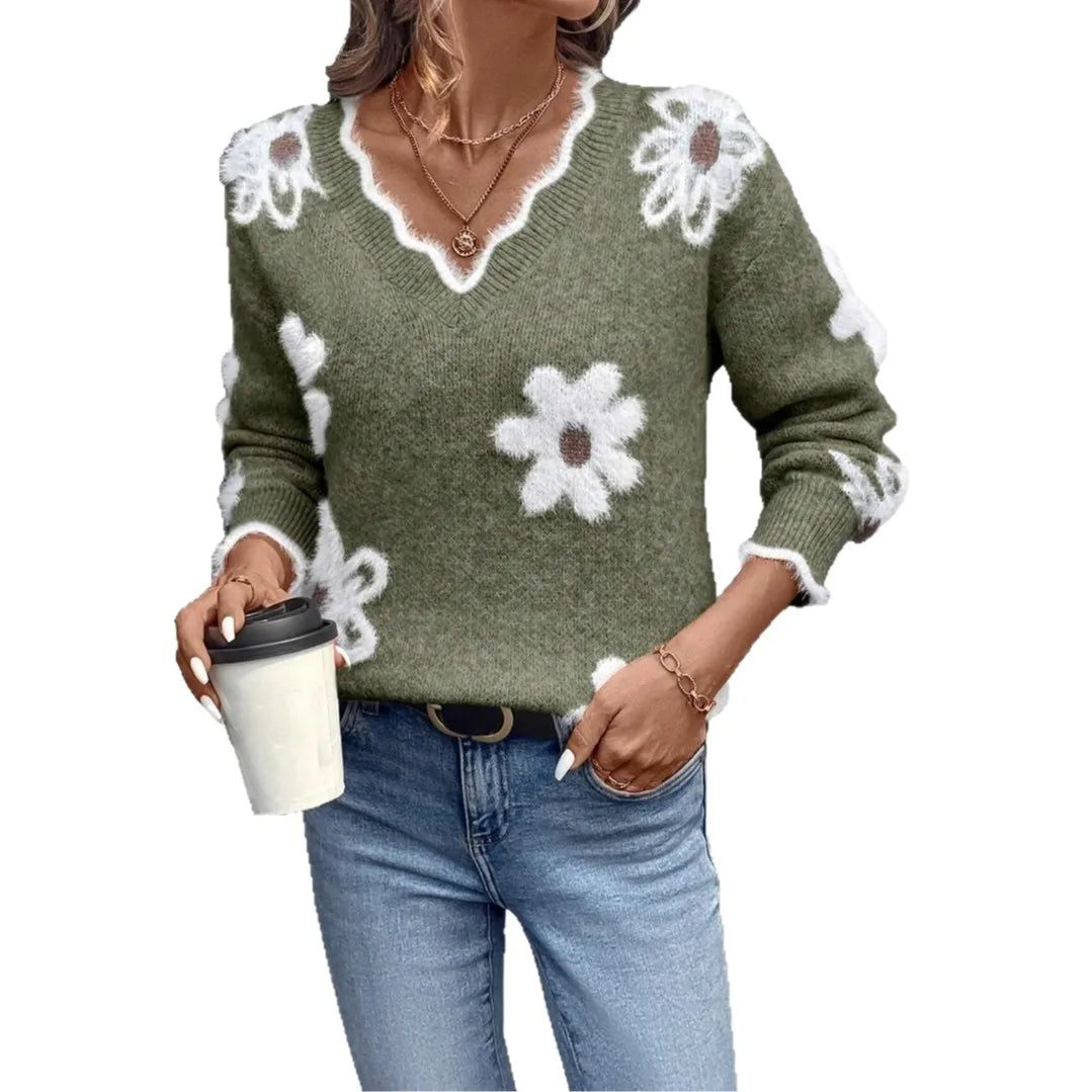 Frauen Invierno Herbst Modus Neue Herbst Pullover V-ausschnitt Jacquard Lange ärmeln Vielseitig Gestrickte Pullover Pullover Maglione Da Donna