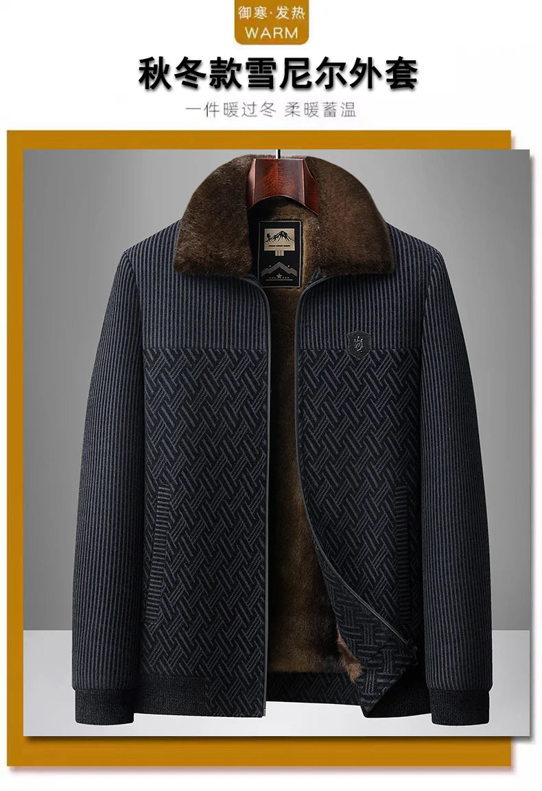 2025, Herren-Jacke aus Wollmischung, Herren-Plüsch-verdickte Chenille-Baumwollkleidung, Papa-Kleidung, warmer Opa-Baumwollmantel