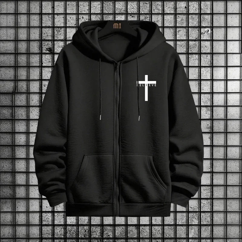 CrosofChrist Herren Hip-Hop Trainingsanzug 2025 N 2-teiliges Outfit Reißverschluss-Hoodie Jogger Urban Streetwear Herbst Winter Mode