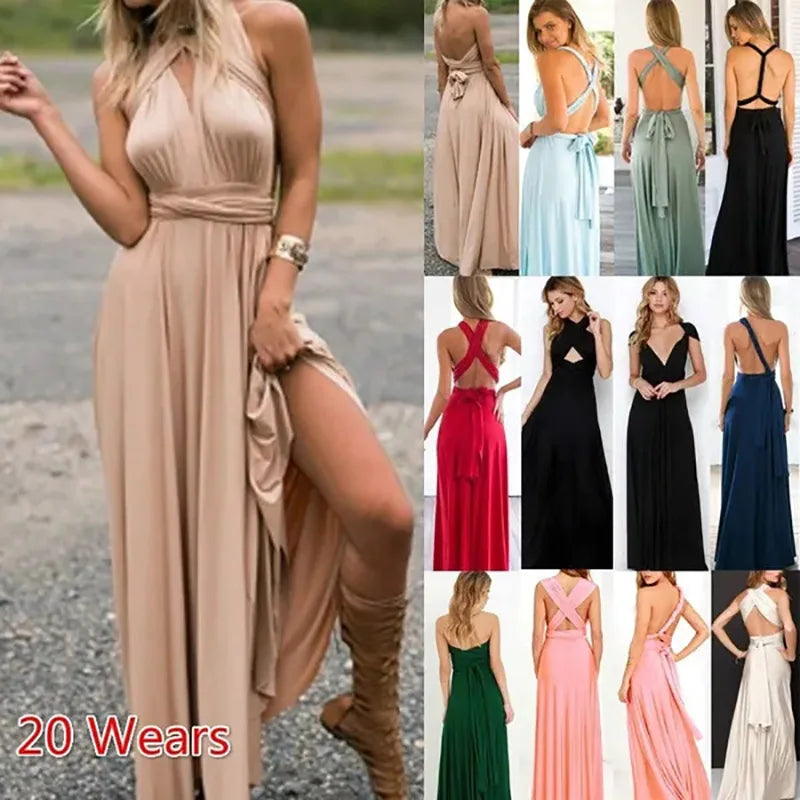 Mode Multi-getragen V-ausschnitt Vestidos De Fiesta Frauen Lange Kleid Sexy Geschnallt Dame Sommer Maxi Kleid