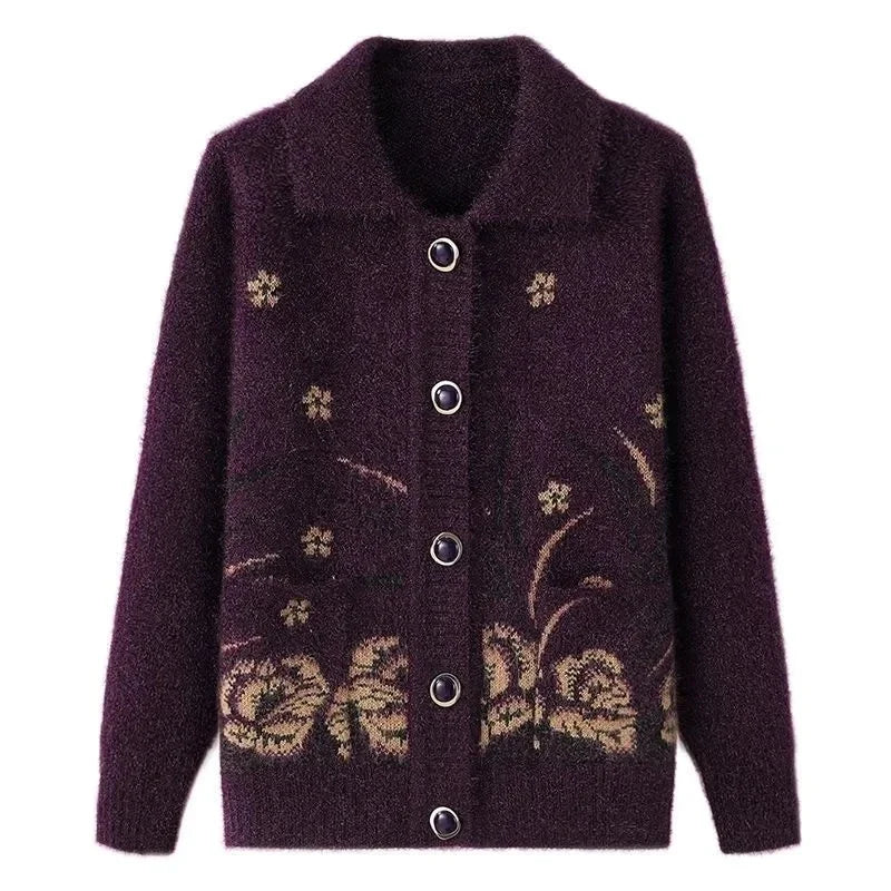 Mittelalterliche Mutter Strickjacke Pullover Mäntel Frühling Herbst Damen Langarm Strickwaren Oberteile 60-70 Jahre alte Oma Kleidung KX16