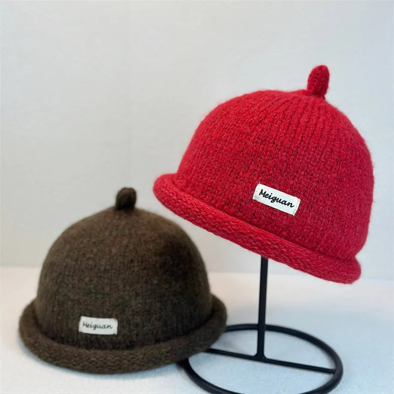 2025, Damen-Wintermütze mit umgedrehter Krempe, gestrickte Wollmütze, hält den Kopf warm, Strickmütze, minimalistischer Stil, Modeaccessoires