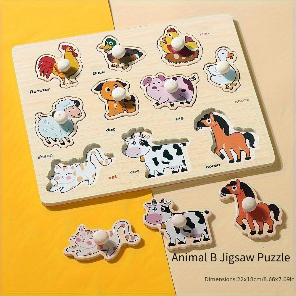 Montessori Früherziehung Geometrie Anfänger Puzzle Board, handgehaltene Puzzle Entwicklung mit festem Board, Puzzle Block Form passend