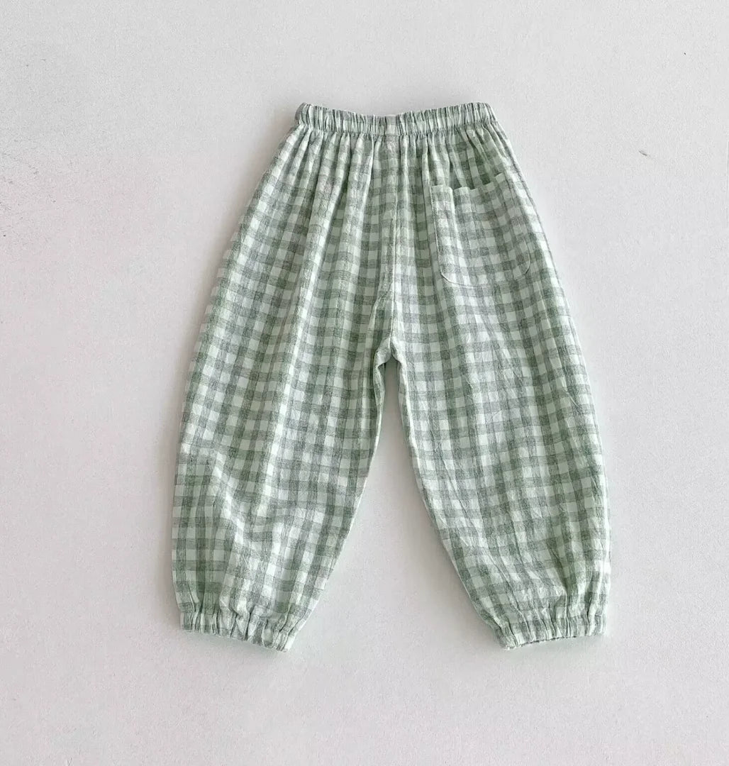 Frühling Sommer Jungen Gestreifte Weite Hosen Baby Mädchen Vintage Lässige Leinen-Baumwoll-Harlan-Hosen Kinder Schnürhose Kinderkleidung
