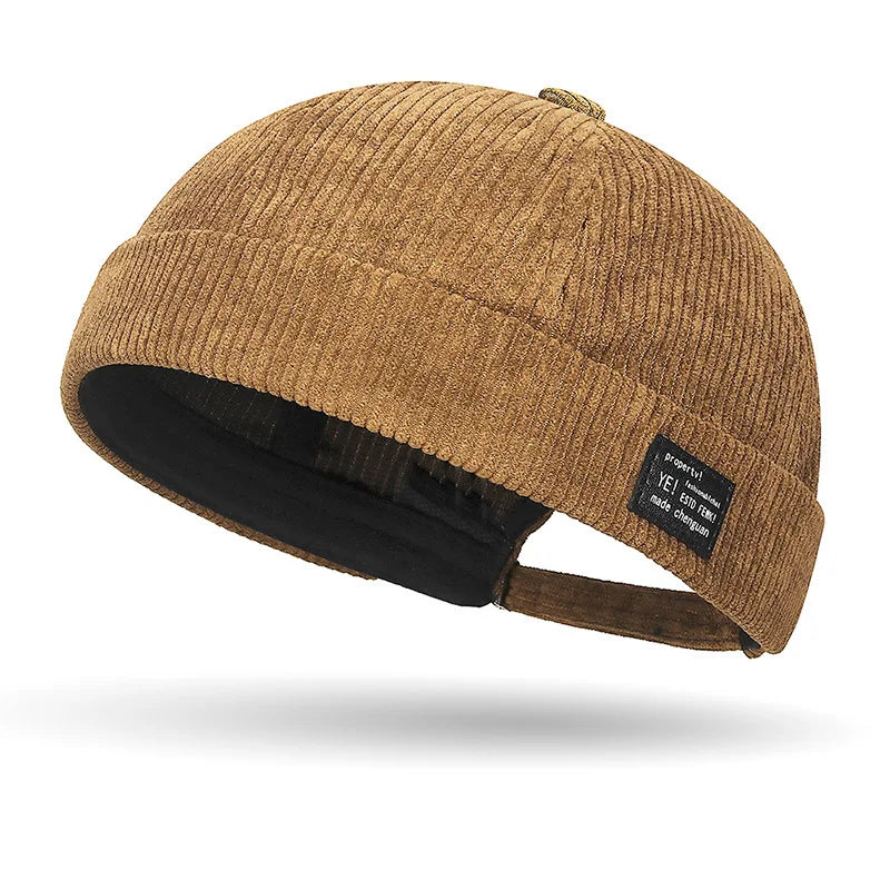 Herbst- und Winter-Cordhut ohne Krempe, lässiger Hut im Yuppies-Stil, gestreifter Samthut für Damen und Herren